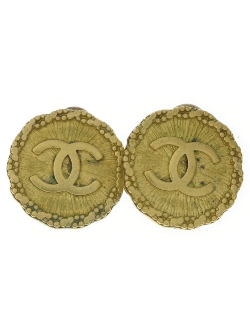 Chanel CC Logo Round Earrings Gold